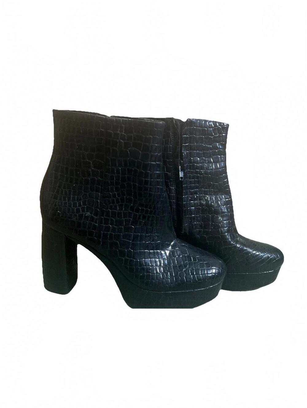 Mix No. 6 Womens Black Croc Embossed Platform Ankle Boots Size 8 M